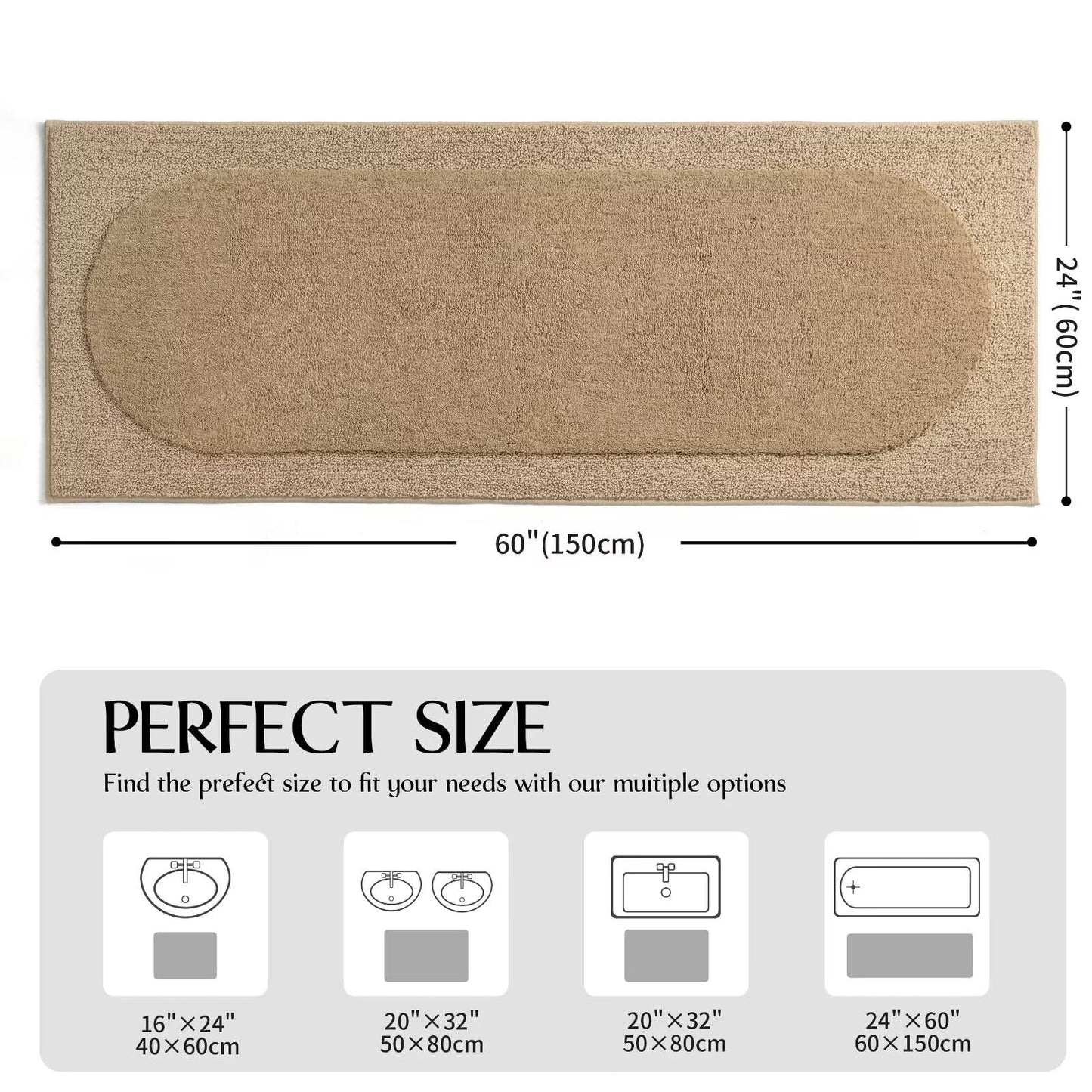 DEXDE Bathroom Rugs Non-Slip Mat for Bathroom Floor Shower,24x16 Beige | Thick Soft Absorbent Bath Mat, Quick Dry Microfiber Rug, Machine Washable Shower Floor Bathroom Mat Home Decor Accessories BST220
