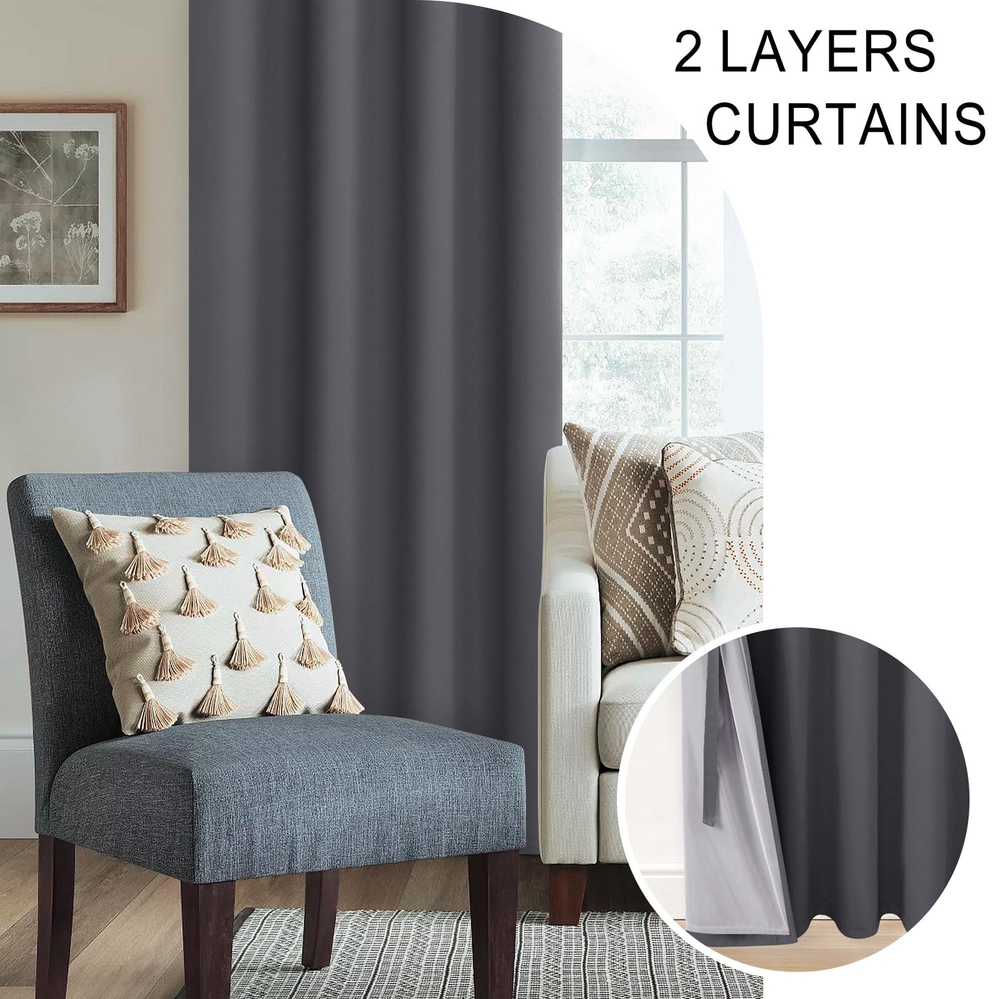 XWZO White Blackout Curtains with Tiebacks - Rod Pocket & Back Tab Heat and Full Light Blocking Window Panels for Bedroom/Nursery, 84 Inches Long Thermal Insulated Draperies, W42 x L84, Set of 2 BST326H