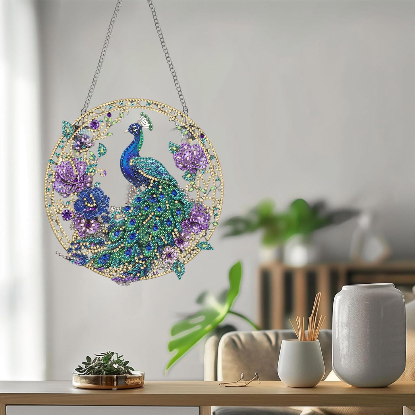 Bimkole Cat Diamond Art Hanging Kit for Adult, DIY 5D Animals Diamond Art Painting Window Pendant, Acrylic Crystal Art Hanging Ornament for Wall Home Garden Front Door Decor - 7.8x7.8 Inch BST220