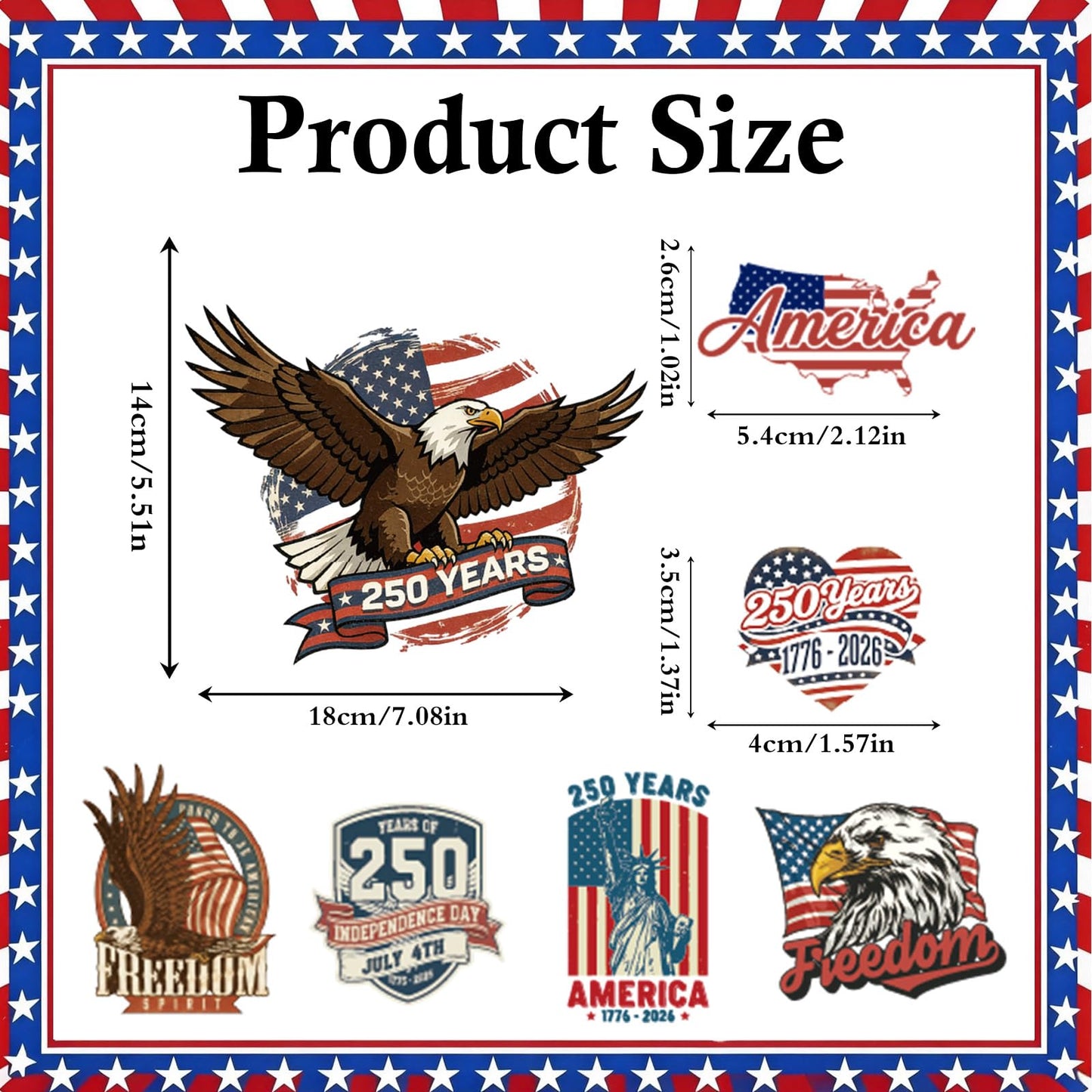 Dazoratix 250th Anniversary Car Decals - 7 Pcs Eagle 250 Years America Flag Merchandise American Patriotic USA 4th of July Independence Vinyl Rearview Mirror Stickers for Window Vehicle Tumbler Bumper BST326L