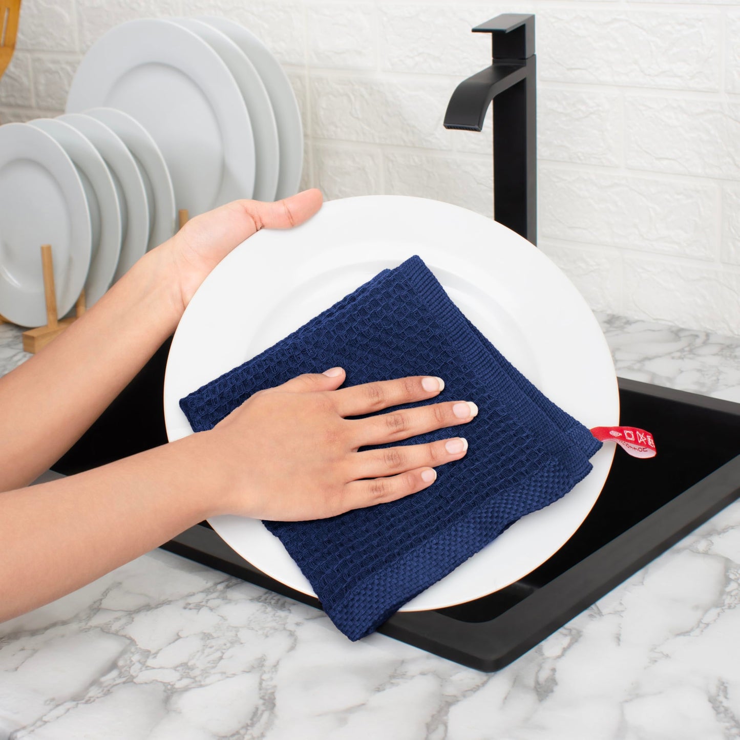 Cotton Waffle Weave Wash Cloths - Pack of 6 (12x12 Inches) | Ultra Soft, Absorbent Dish Cloths | Quick Dry, Dish Cloths & Dish Rags - Taupe/Grey (Kitchen Essentials) BST220