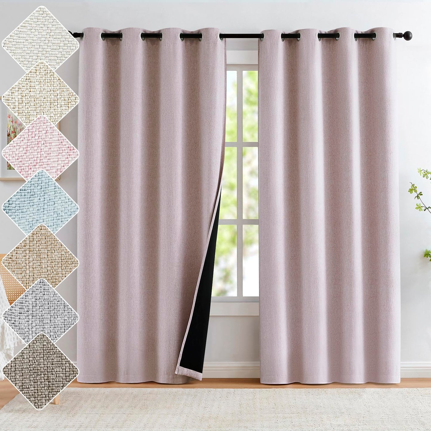 Grey Full Blackout Linen Curtains 84-inch-Long Thermal Insulated Noise Reducing Bedroom Drapes Rustic Farmhouse Triple Weave Window Treatment Set for Theatre, Nursery, 40"x84"x2, Grey BST202