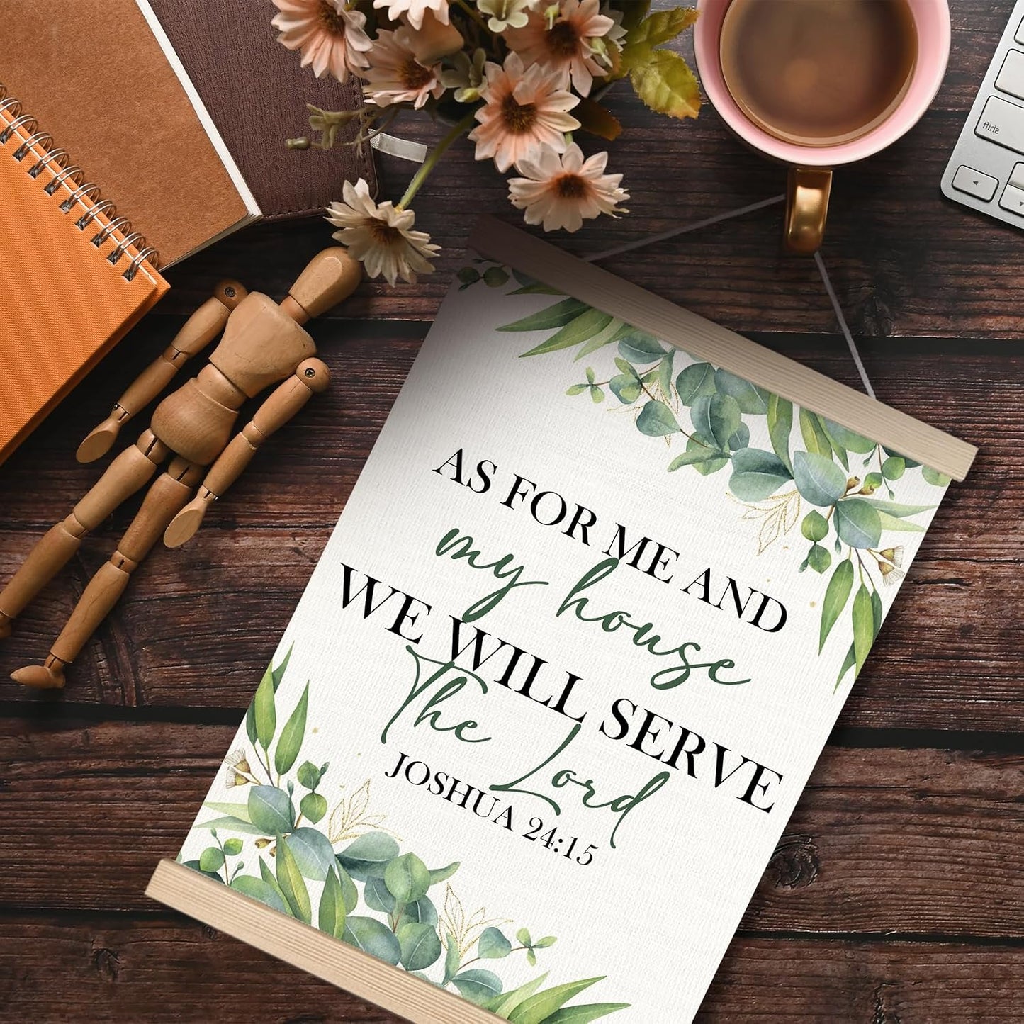 As For Me and My House Wall Decor, Eucalyptus Christian Canvas Poster Hanger Frames, Christian Joshua 24:15 Bible Verses Scripture Wall Decor Prints for Home Bedroom Living Room,12x16 Inch BST202