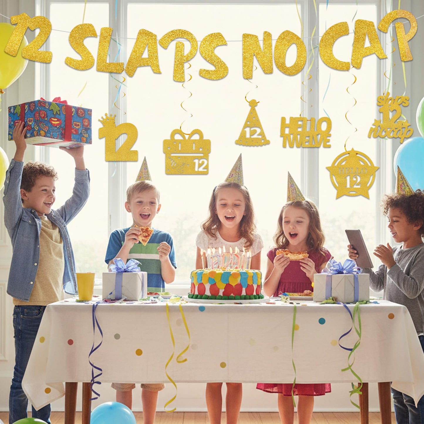 18th Birthday Decorations Banner for Boys - Pre-strung Gold Glitter 18 Slaps No Cap Banner Hanging Swirls, Funny Gen Z Slang 18 Year Old Party Supplies BST220