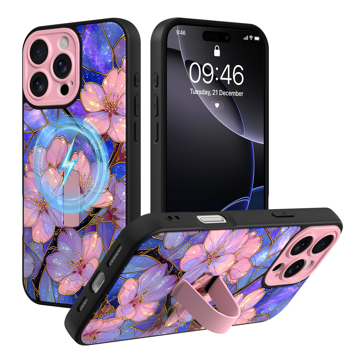 Compatible with iPhone 13 Case, Cute Cheetah Leopard Pattern | Built in Adjustable Wrist Strap Grip Hand Holder Stand Shockproof Kickstand Cover for Women Girls (Black White) WN420