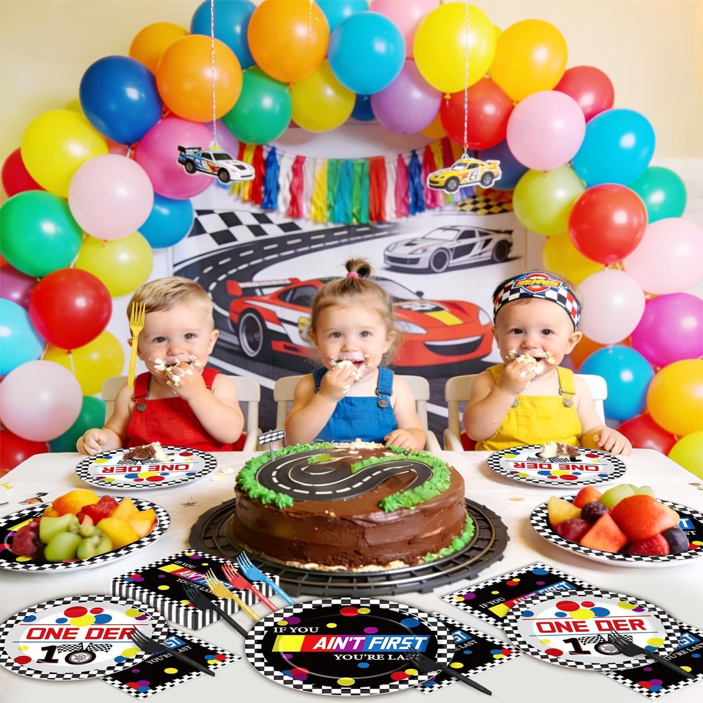 96 Pcs Race Car 1st Birthday Party Plates and Napkins Racing Cars First Birthday Decor Race Car One Year Old Dessert Cake Plates Racing Cars Theme Tableware Set for Kids Boy Party Decor 24 Guests BST202