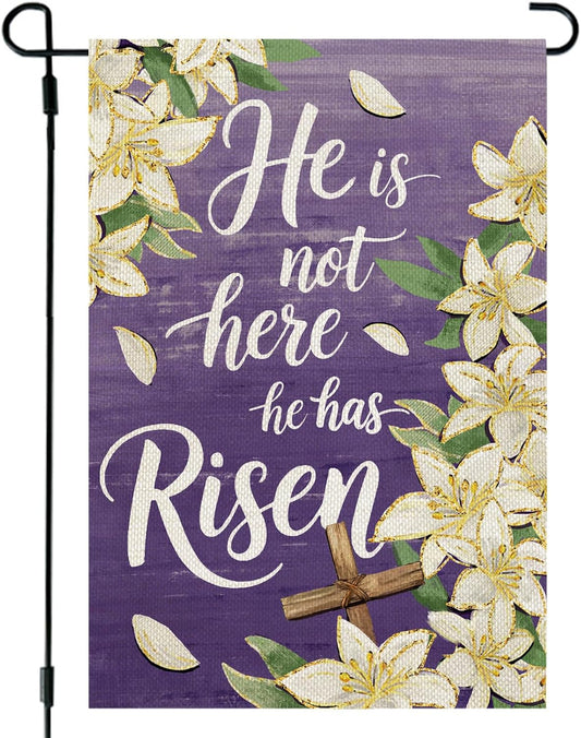 CROWNED BEAUTY Easter Garden Flag He is Risen 12x18 Inch Double Sided Holiday Decoration for Outdoor Lawn Yard WN420