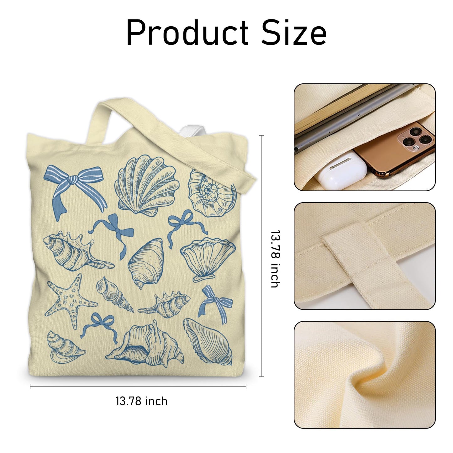 Aesthetic Canvas Tote Bag for Women with Inner Pocket – Cotton Cloth Totes Bag with Pattern BST326H