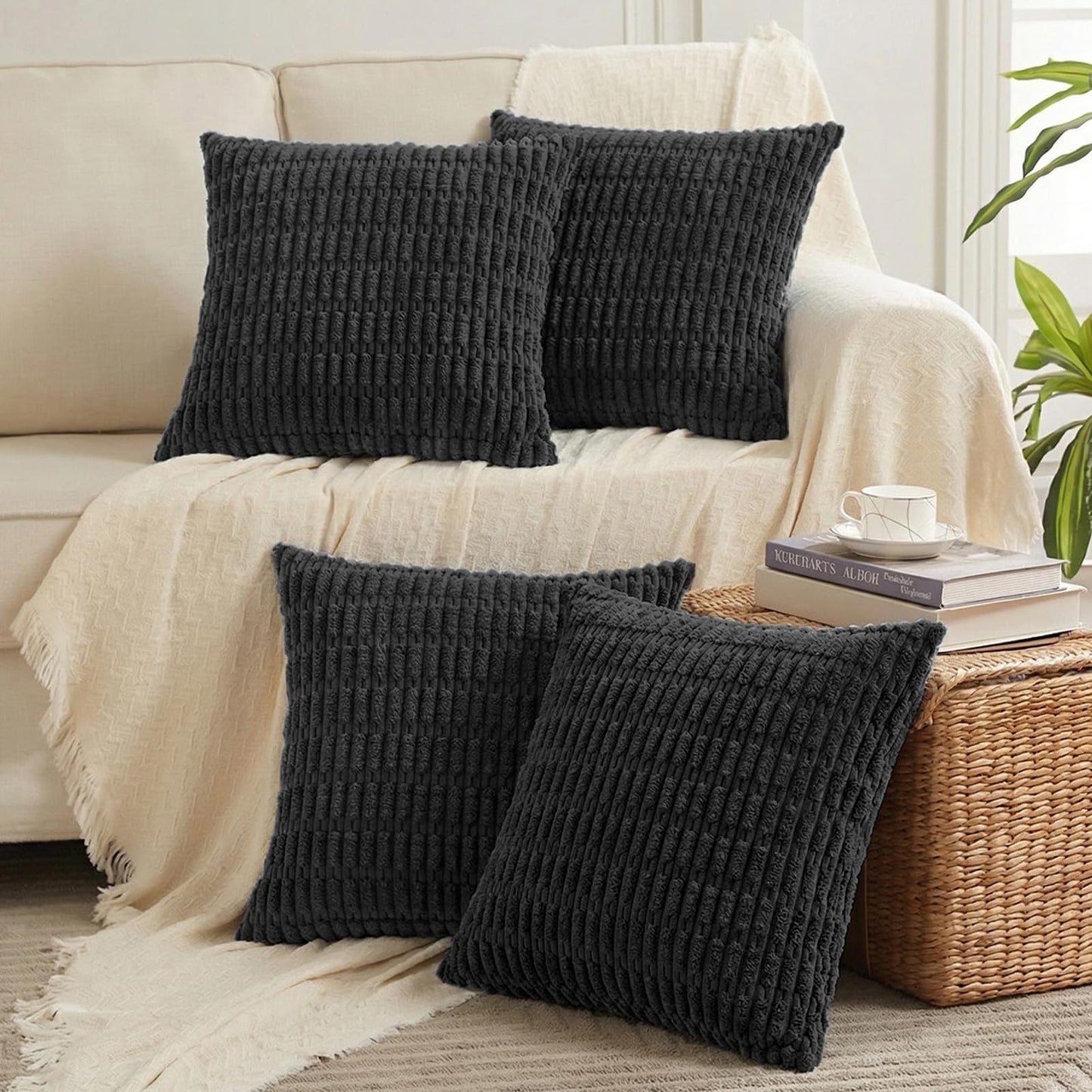 Fancy Homi 4 Packs Decorative Throw Pillow Covers for Living Room Couch Bed, Modern Farmhouse Boho Home Décor Accent Cushion Case, 26" x 26", Peach BST220