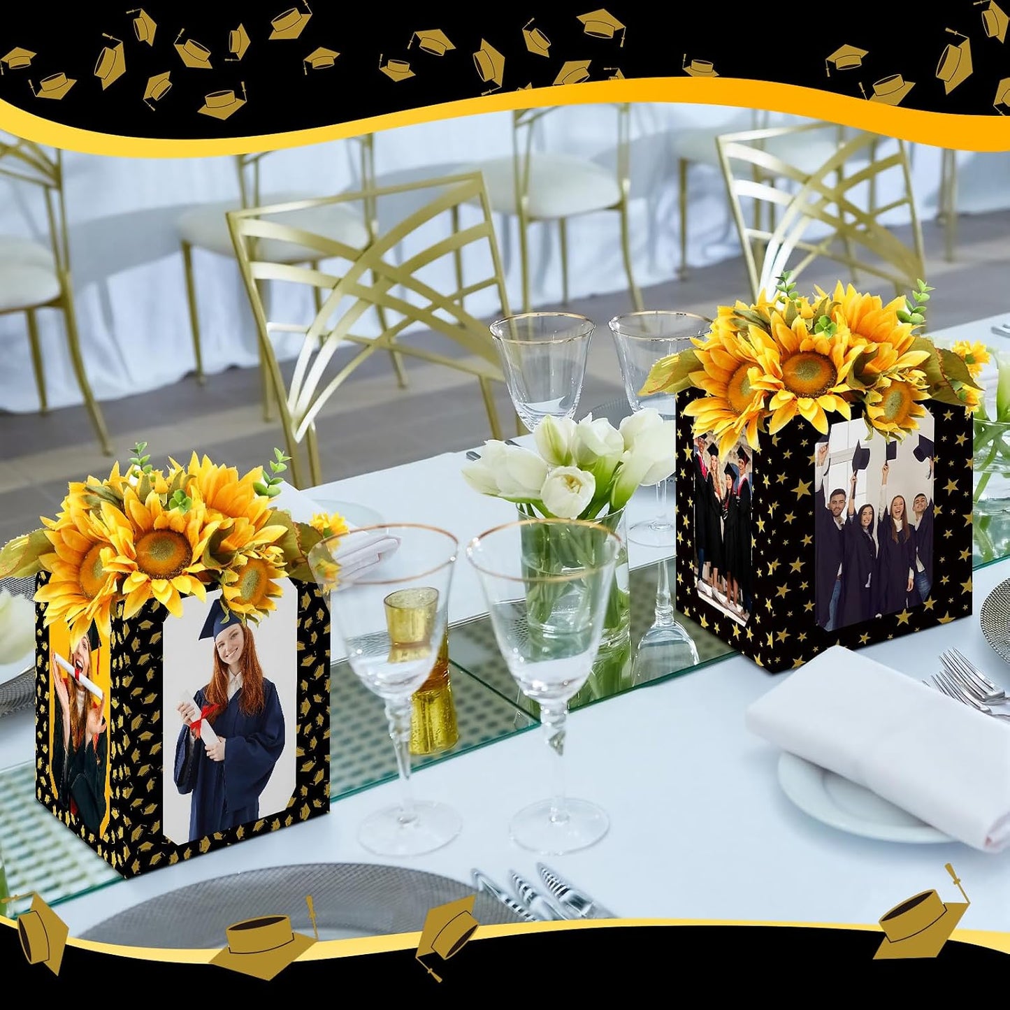 Gersoniel 12 Pcs Graduation Boxes Centerpieces for Table 6/7 Inch Photo Props Frame Holders Class of 2026 Congrats Grad Party Decorations Box Picture Display Centerpieces for Graduation Wedding WN420