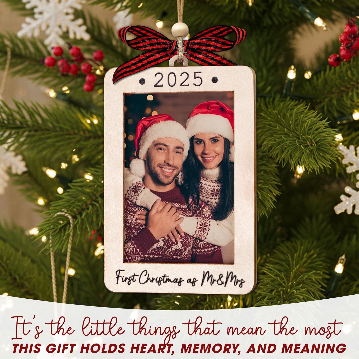 Hangwoous Baby's First Christmas Photo Frame Ornament 2025 | Wooden portrait frame keepsake, first Christmas photo gift for baby BST202