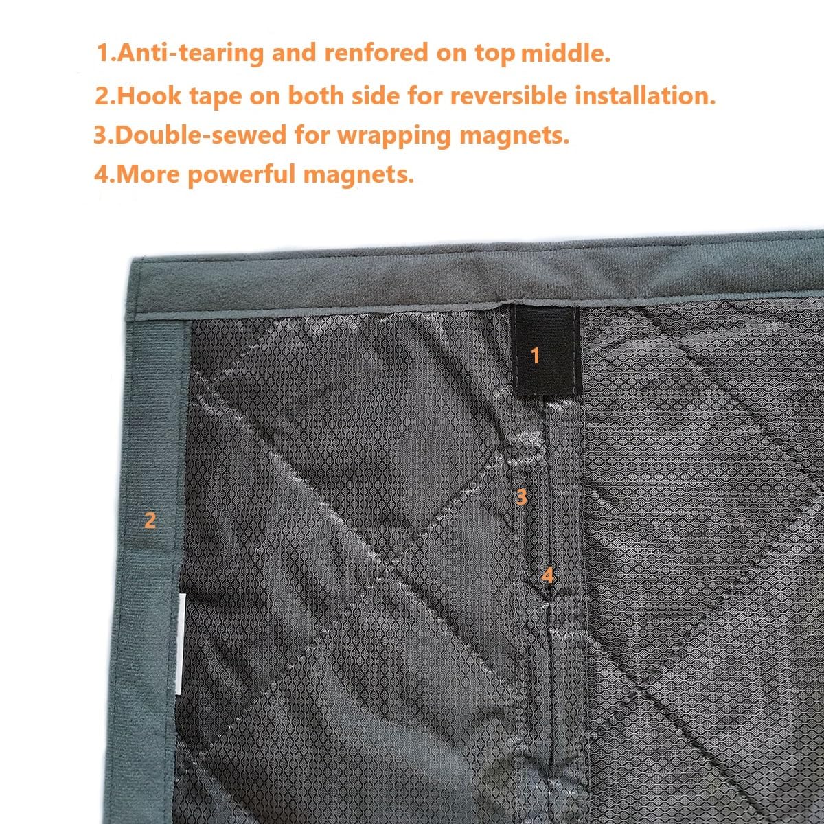 Thermal Door Curtain Fits Doors Size 38"x80"，Curtain Size 41"x82", Magnetic Insulated Curtain Side Open Keep Warm in Winter Cool in Summer,Diamond Pattern,Gray WN420