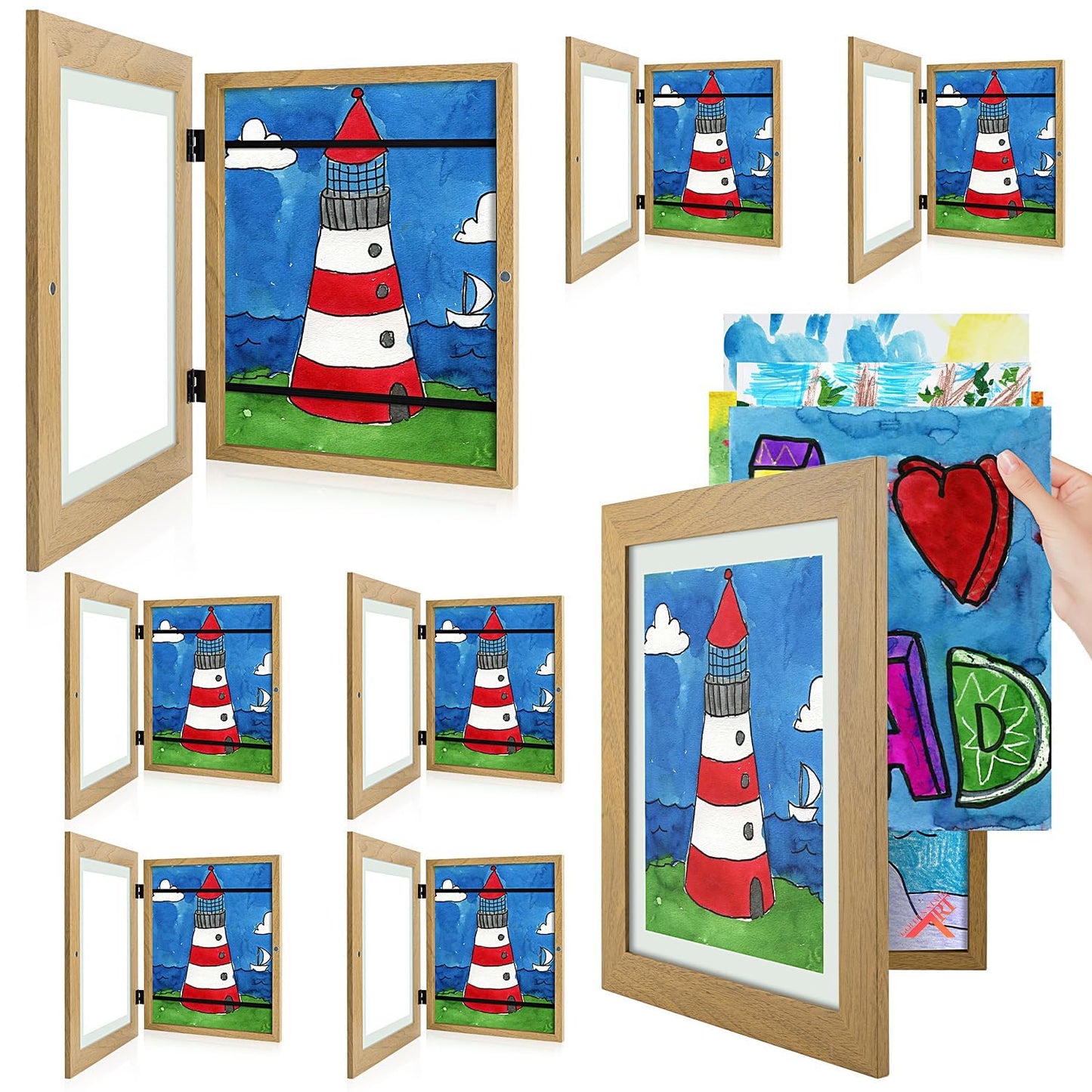 Golden State Art, 8.5x11 Kids Art Frames, Front-Opening Picture Frame Great for Kids Drawings, Artworks, Children Art Projects, Schoolwork, Home or Office (Walnut, Set of 2) BST220