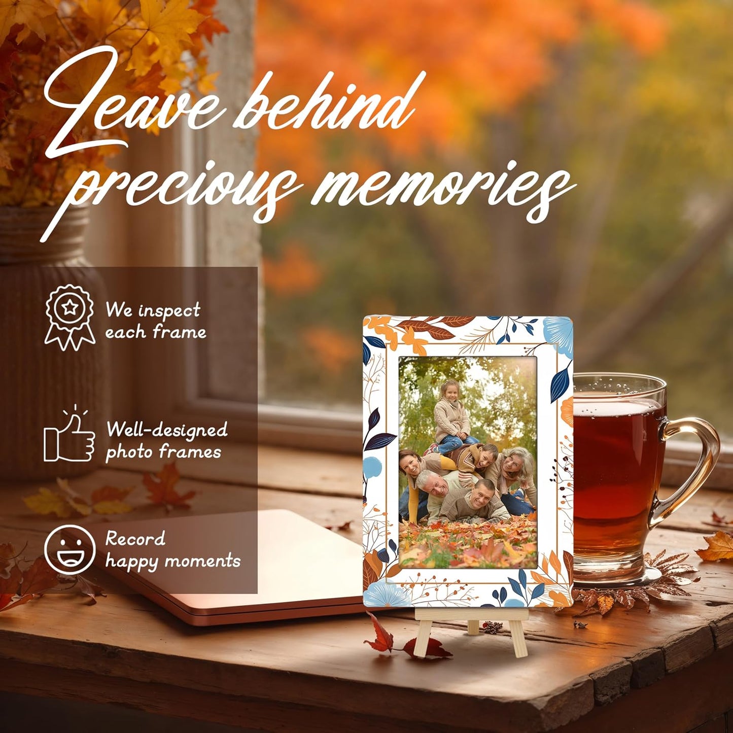 Fall Orange Picture Frames, Autumn Harvest Wooden 4x6 Photo Frame with Easel, Thanksgiving Gifts for Home Office Tabletop Display Decorations - D02 BST326L