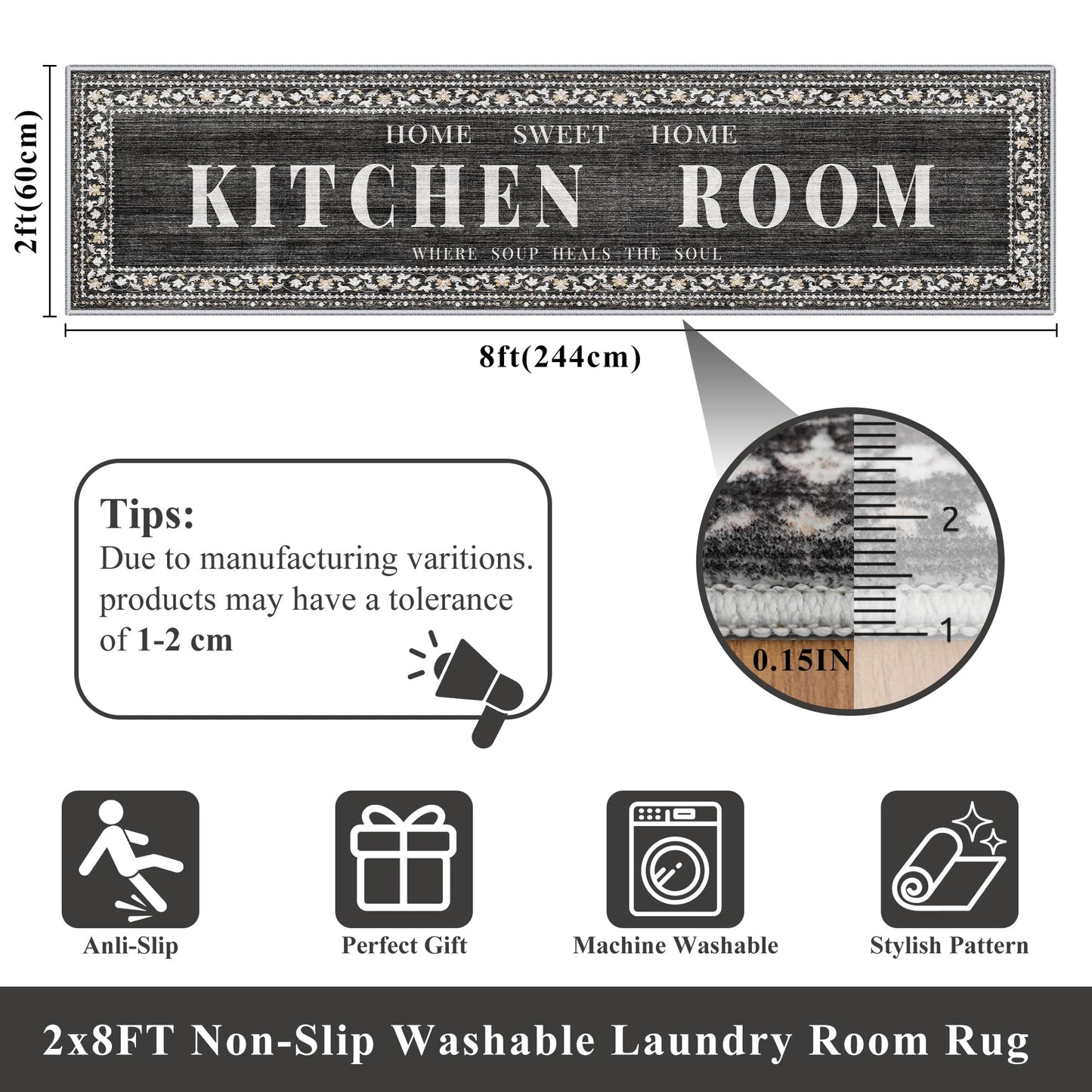 TOPRUUG 2x8 Kitchen Runner Rug: Non-Slip Kitchen Rugs Stain Resistant Kitchen Mats for Floor Low-Pile Carpet for Sink Soft Kitchen Runners Non Skid Washable 8 ft Mat Home Decor 2'x8' Beige BST202
