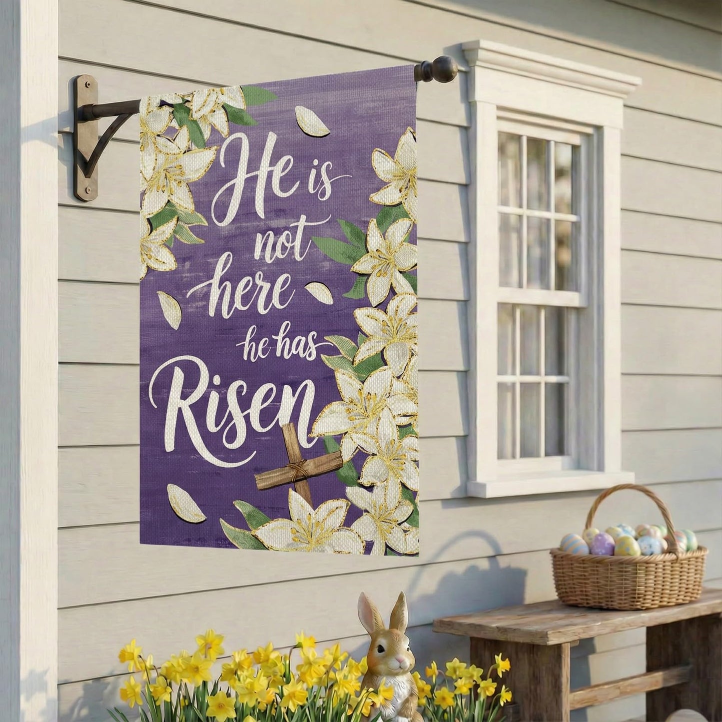 CROWNED BEAUTY Easter Garden Flag He is Risen 12x18 Inch Double Sided Holiday Decoration for Outdoor Lawn Yard WN420