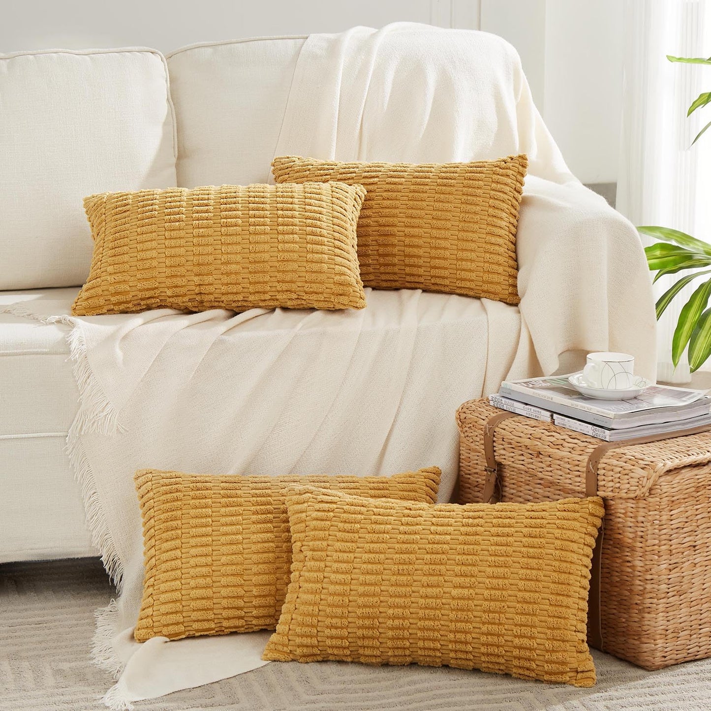 Fancy Homi 4 Packs Decorative Throw Pillow Covers for Living Room Couch Bed, Modern Farmhouse Boho Home Décor Accent Cushion Case, 26" x 26", Peach BST220