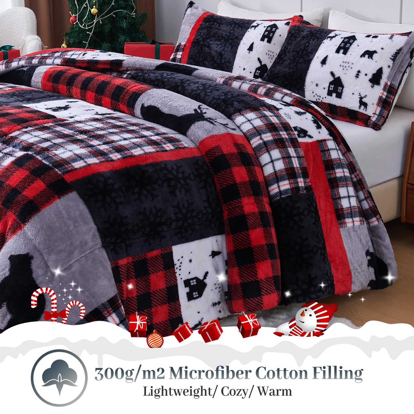 YIYEA Fluffy Queen Size Comforter Set, Luxury Faux Fur Comforter, Ultra Soft Plush Fuzzy Velvet Bedding Comforter Sets for Fall Winter, Cozy Warmth, No Shedding, 3PC, Queen, Light Grey BST326H