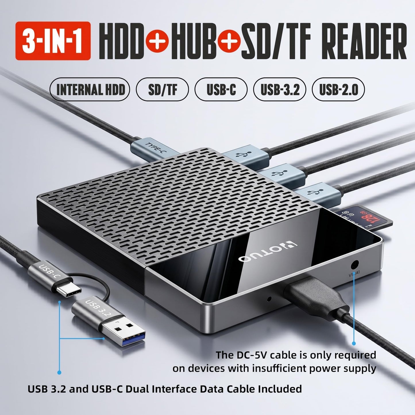 YOTUO 1TB External Hard Drive, USB C Multiport Hub HDD 7-in-1 RD12