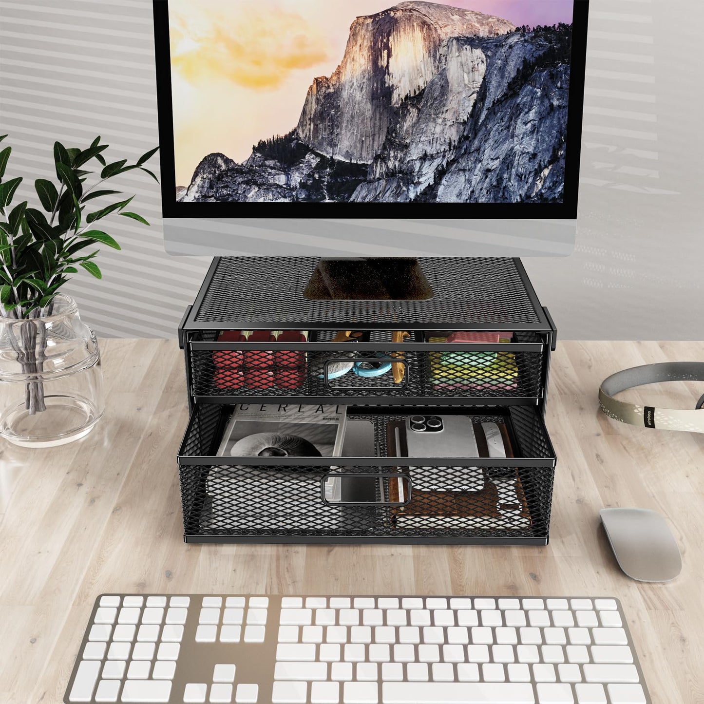 Under Desk Drawer Organizer No Drill Metal Under Desk Storage Drawer Container 2 Slide Out Cabinet Drawer Suitable for Home And Office (Medium)