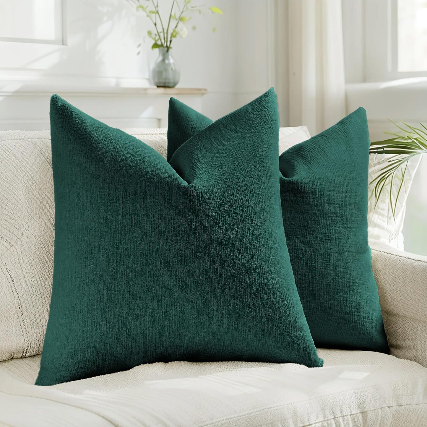 HAUSSY Pack of 2 Faux Linen Pillow Covers 26x26 Inch, Decorative Throw Pillows Soft Boho Neutral Cushion Covers Home Decor Modern Pillowcase for Couch Living Room Sofa Bed, Natural Linen (Covers Only) BST220