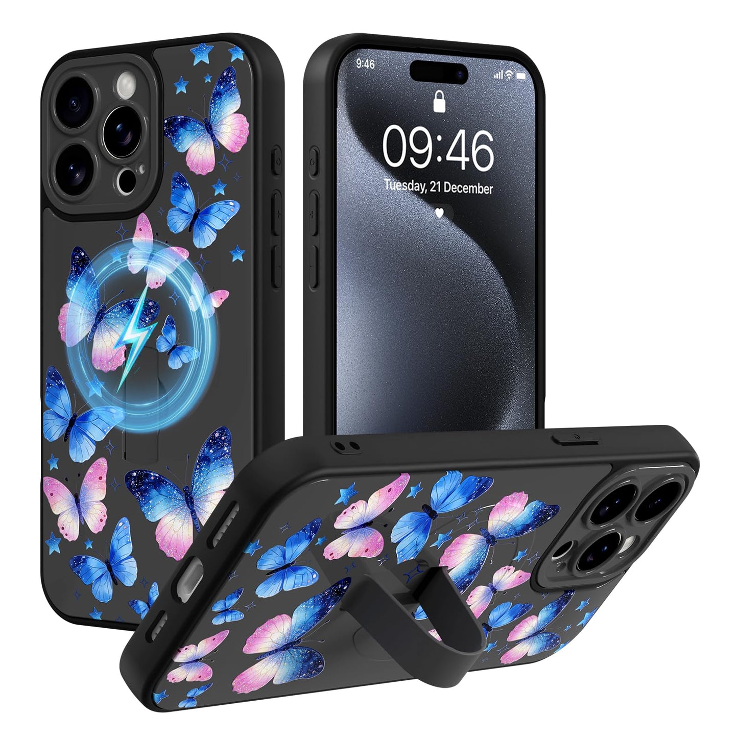 Compatible with iPhone 13 Case, Cute Cheetah Leopard Pattern | Built in Adjustable Wrist Strap Grip Hand Holder Stand Shockproof Kickstand Cover for Women Girls (Black White) WN420