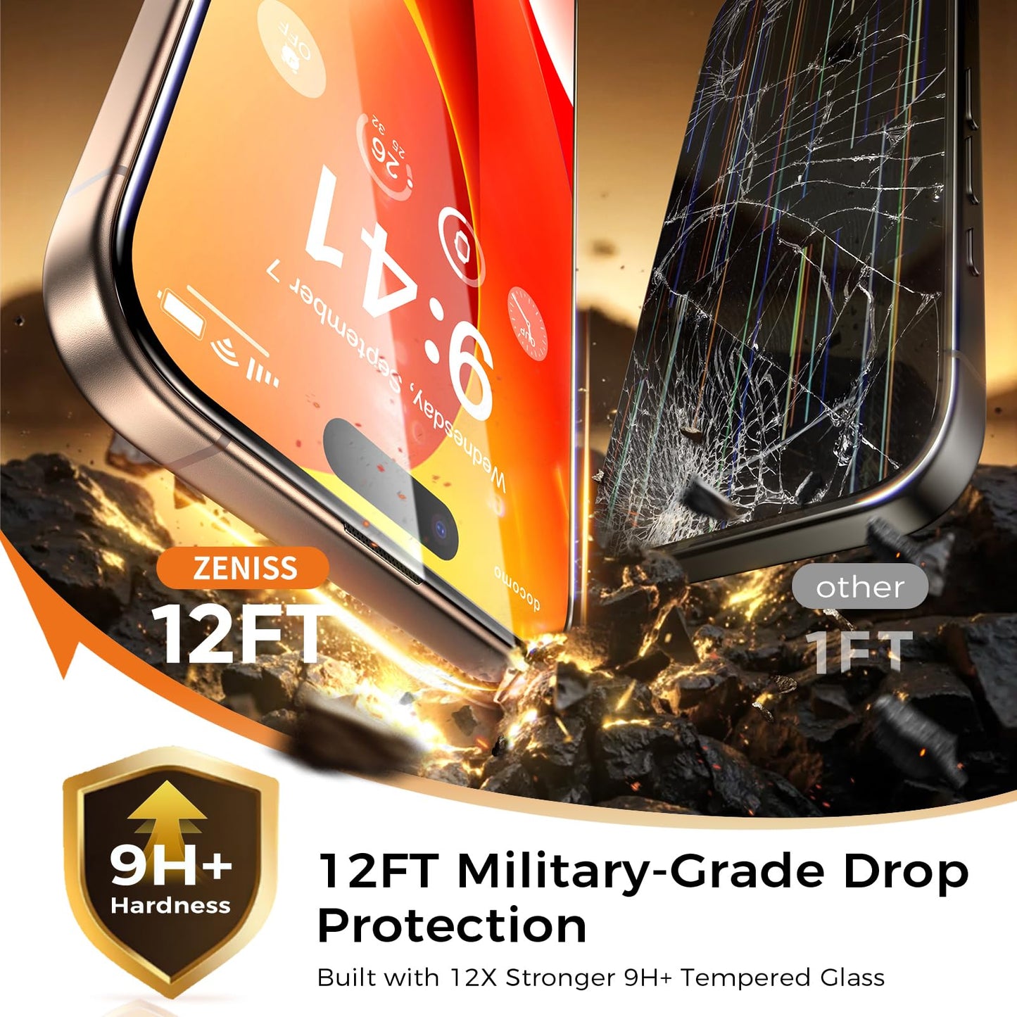 NeverBreak 9H+ Hardness for iPhone 17 Pro Screen Protector 12FT Military Grade Protection (Scratch, Shatter, Drop Resistance) Tempered Glass Full Edge Coverage 6.3" 2025, 2 Pack with De-Bubble Card WN420