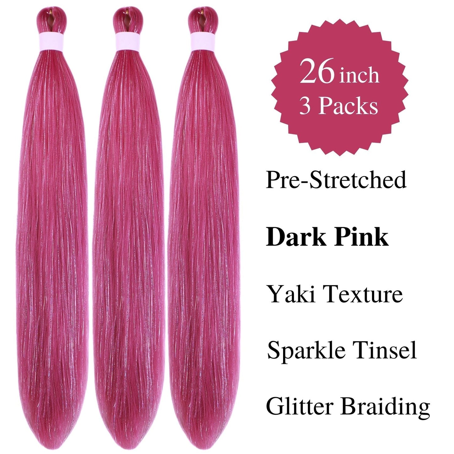 Purple Braiding Hair Pre stretched Knotless 26 inch | Hypoallergenic Synthetic Purple Prestretched Ez Braid Knotless Itch Free Soft Yaki Texture Hot Water Setting WN420