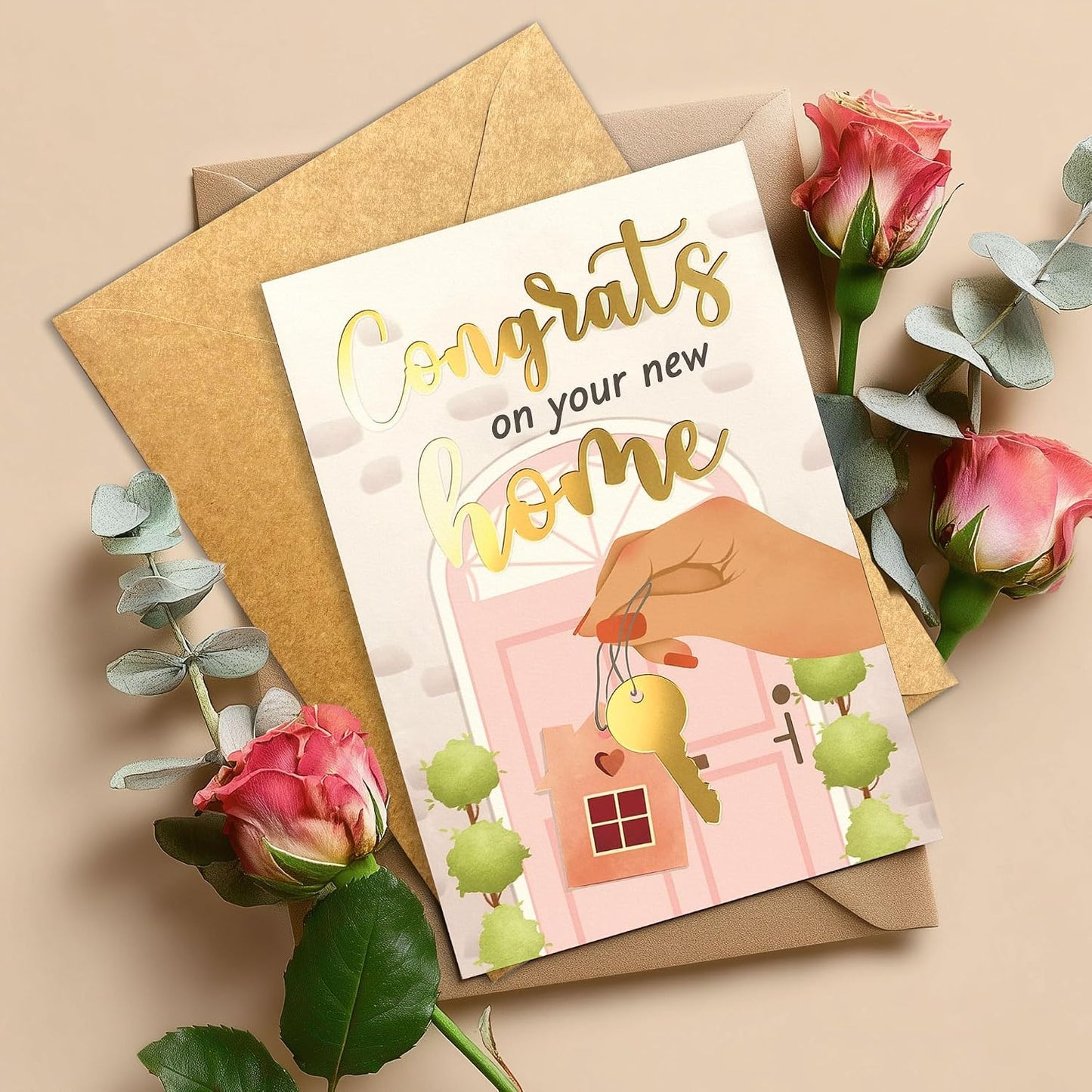 Congrats on Your New Home Housewarming Greeting with Gold Lettering and Key Design, Funny Congratulations Gift for New Homeowners, First-Time Buyers, Friends, Neighbors, Real Estate Clients Single 5.3''x8'' with Envelope BST326L