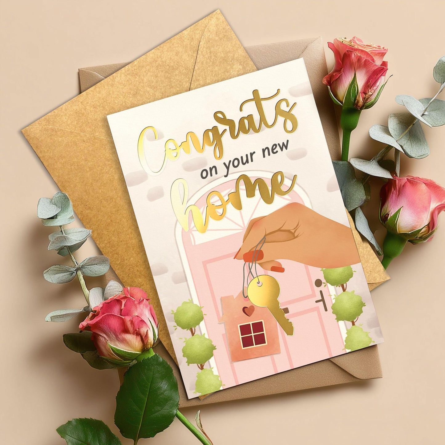 Congrats on Your New Home Housewarming Greeting with Gold Lettering and Key Design, Funny Congratulations Gift for New Homeowners, First-Time Buyers, Friends, Neighbors, Real Estate Clients Single 5.3''x8'' with Envelope BST326L