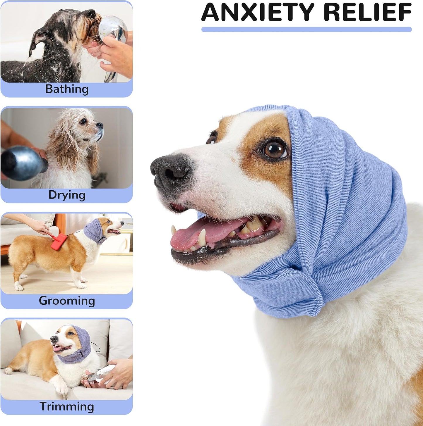 PUMYPOREITY No Shake Dog Ear Cover for Anxiety Relief, Adjustable Headband for Hematoma, Grooming and Force Drying, Pet Thunderstorms Ear Protection, Comfort Hoodie for Anxiety WN420