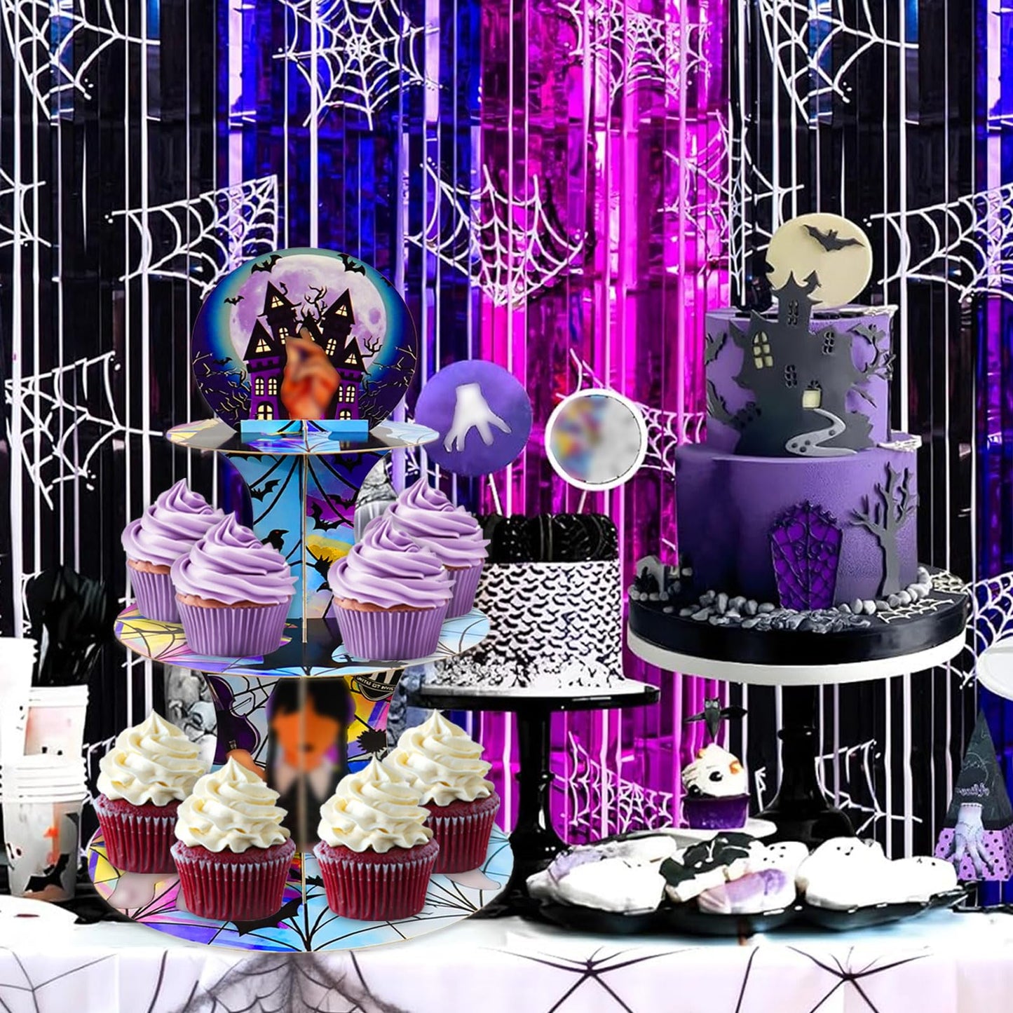Tropical Hawaiian Birthday Cupcake Stands, Cartoon Movie Theme 3 Tier Paper Cupcake Rack Tropical Flower Party Decorations for Baby Shower Boys Girls Birthday Party Supplies (Fantasy Style) BST220