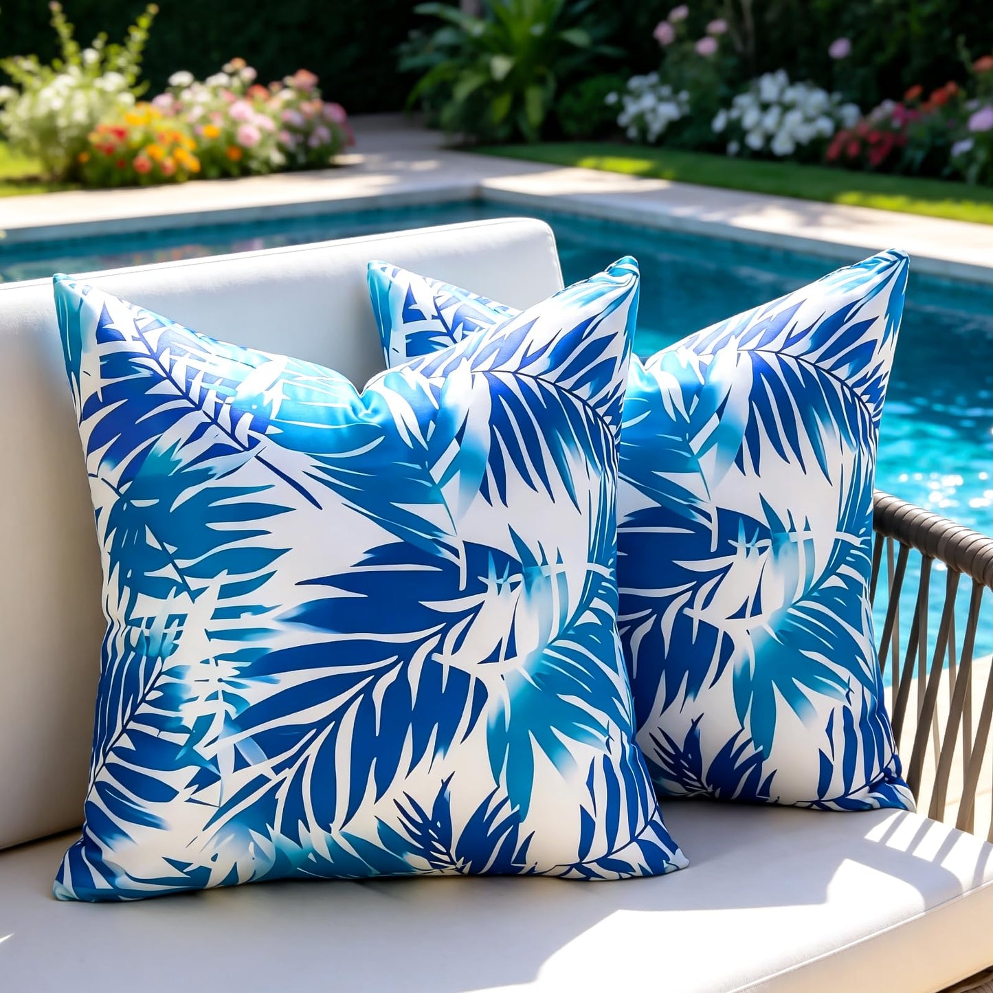 Outdoor Waterproof Pillow Covers Summer Decorative Throw Pillow Covers Tropical Leaf Couch Covers 20x20 Set of 2 Square Outdoor Floral Cushion Cases for Patio Furniture Garden Tent Balcony Bench BST220