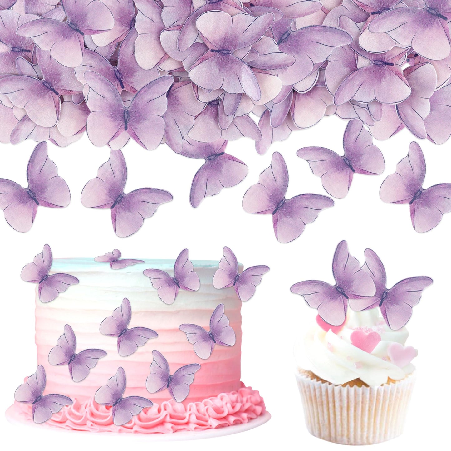 Edible Butterflies for Cake Decorating, Rainbow edible Butterfly Cake Toppers and Cupcake Toppers, Edible Wafer Paper Butterflies Set of 48 Rainbow Cake Food Decorations (5Colors-1) BST326L