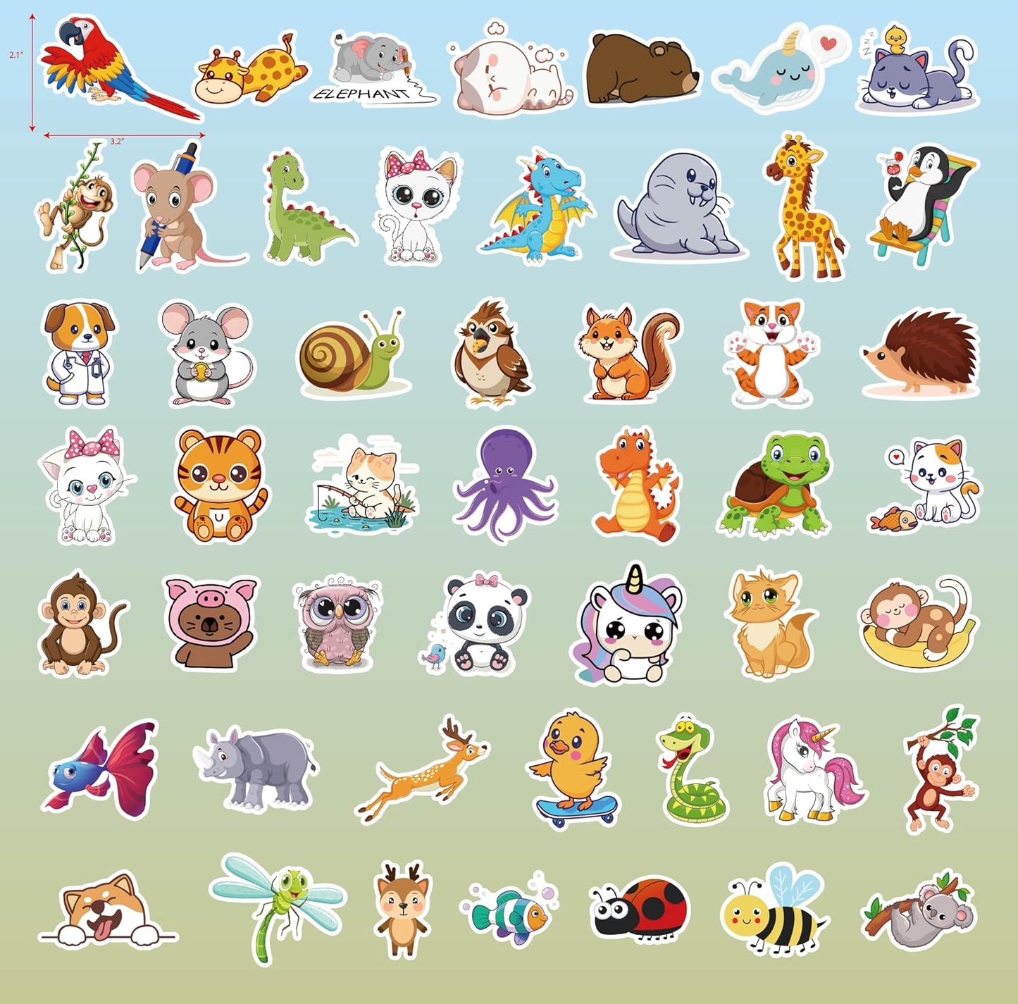 100 PCS Water Bottle Stickers for Kids Removable Waterproof Decals Cute Cartoon Animal & Unicorn Designs Easy to Peel/Reposition Ideal for Water Bottles Laptops Lunch Boxes BST202