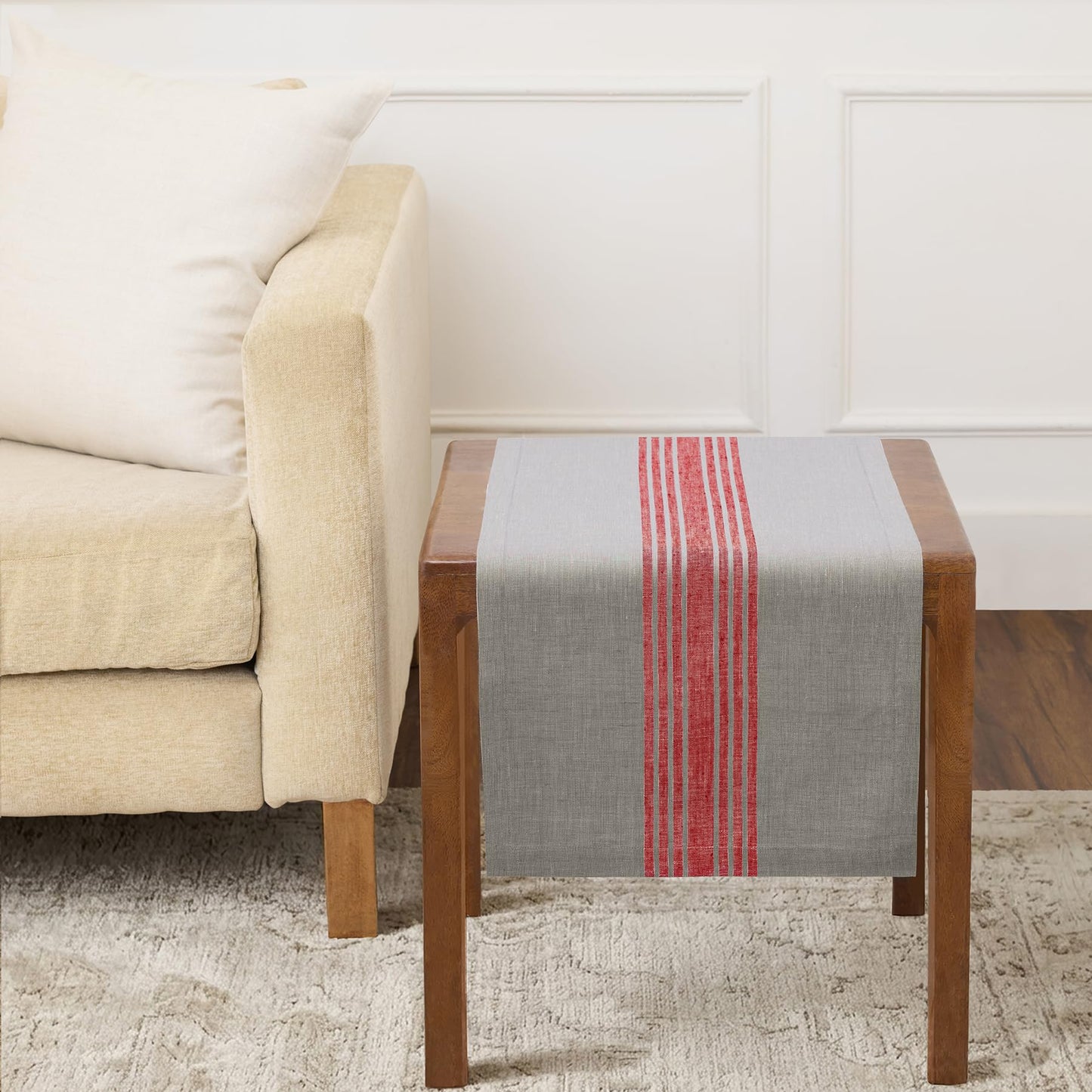 Solino Home 100% Linen Table Runner, 14 x 60 in, Black and White Striped | Farmhouse Table Runners for dining, console and side tables; vintage grain sack centre stripe; Pure Linen; OEKO-TEX Certified BST326SOLH