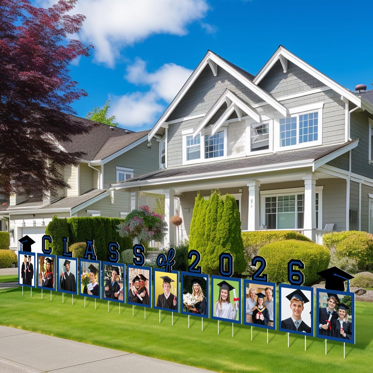12 Pcs Graduation Photo Yard Sign Decorations 2026, K-12 Grade Graduation School Picture Frame Lawn Sign with Stakes for Kindergarten Middle High School Class of 2026 Grad Party Decorations, Red WN420