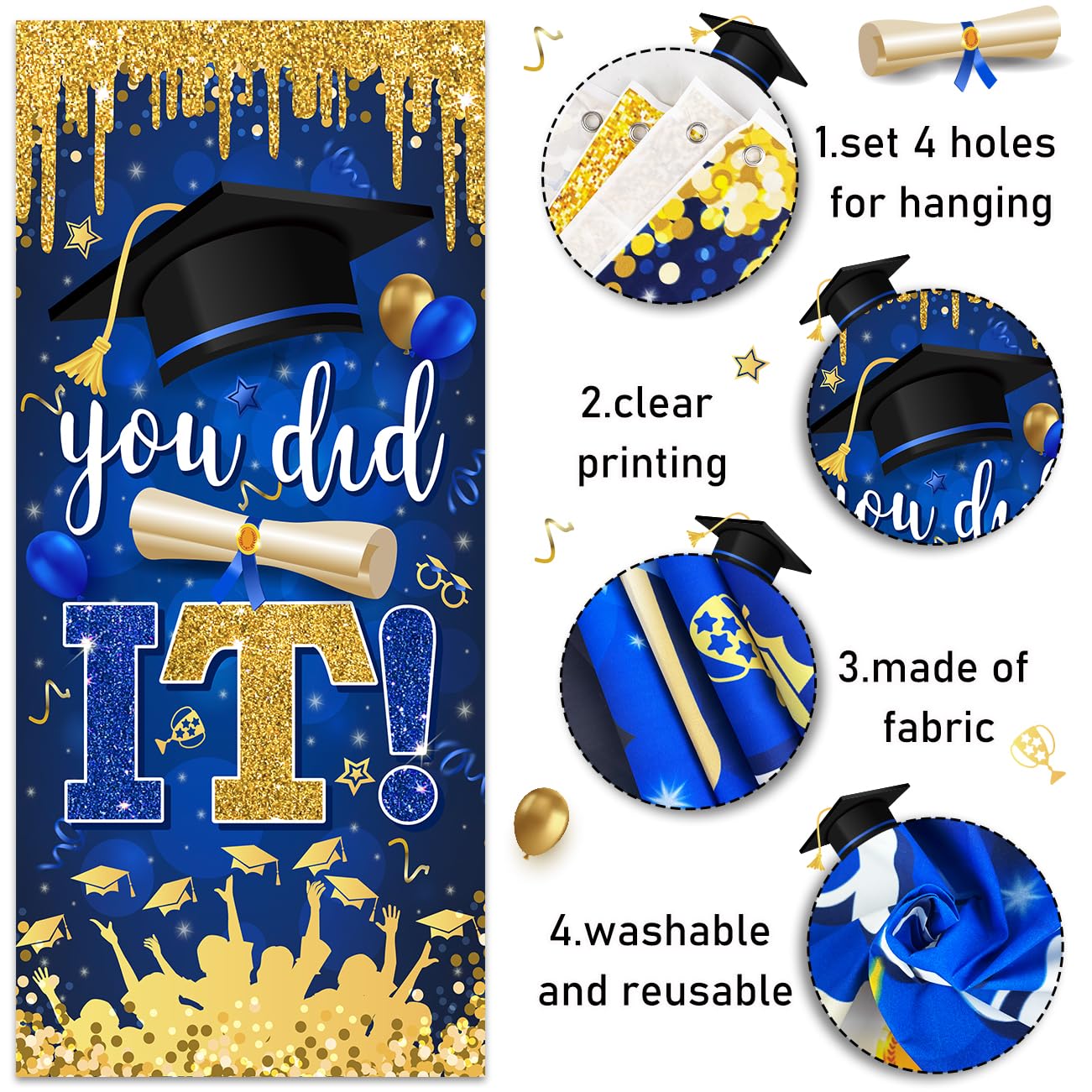 Graduation Decorations Class of 2026 Purple and Gold Congrats Grad Banner and You Did It Door Cover for High School College Graduation Party Supplies(Purple) BST326H