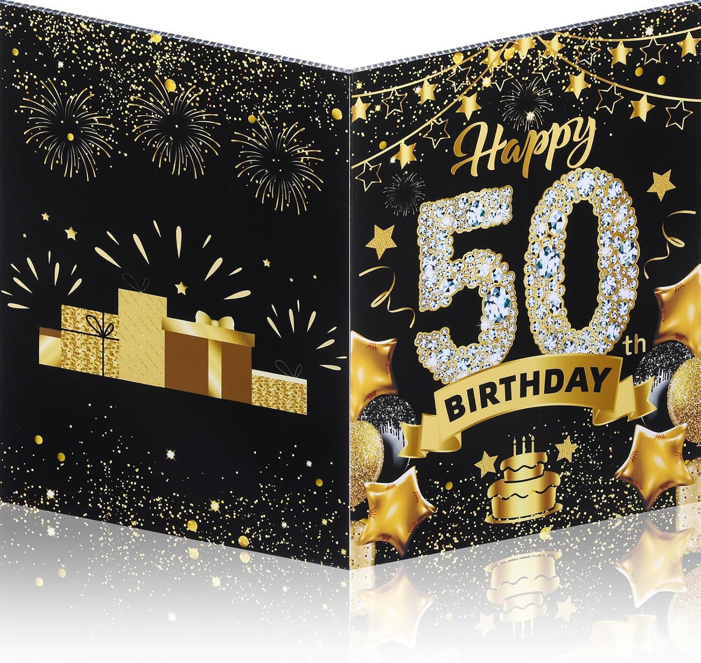 RUMIA 50th Birthday Greeting Card Large 50th Birthday Decorations Giant 50th Birthday Card Giant 50th Birthday Guest Signature Guest Book Black Gold 50th Birthday Party Decoration for Men Women WN420