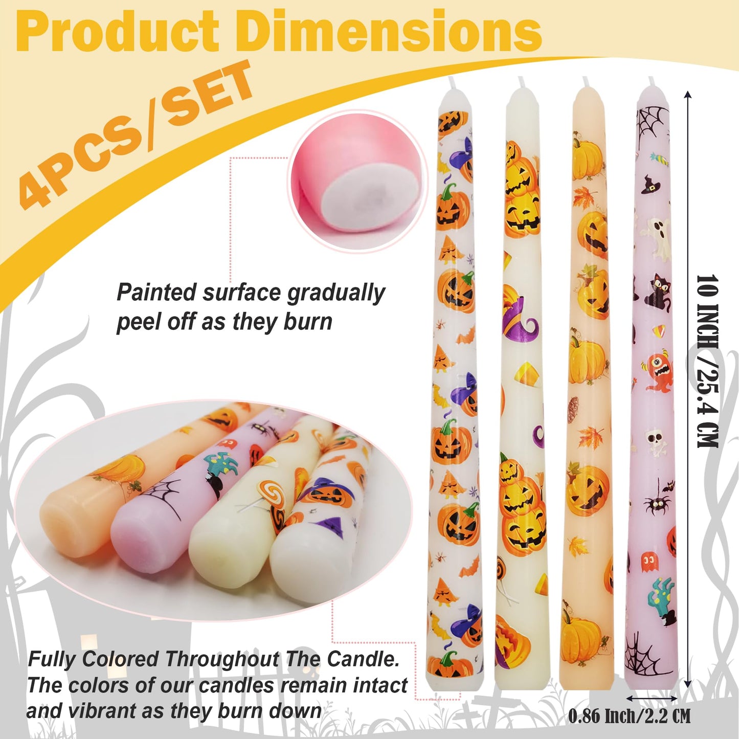 10 Inch Decorative Taper Candles, 4 Pack Birthday Balloon Print Candlesticks, Unscented Dripless Candles with Long Burn Time for Party, Holiday Table & Home Decor BST326H