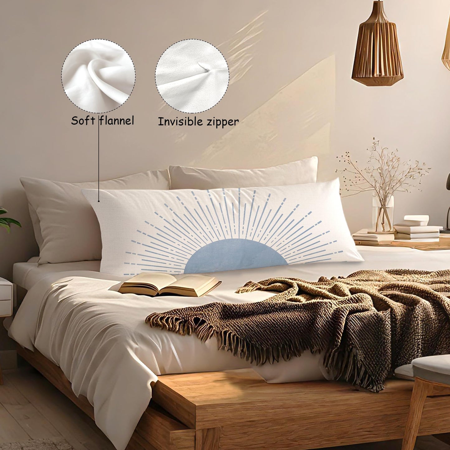 Boho Sun Sunshine 21x54 Body Pillow Cover Case, Modern Neutral Boho Horizontal Sun Sunset Sunrise Decorative Long Hug Pillow Cases for Bed Couch BST220