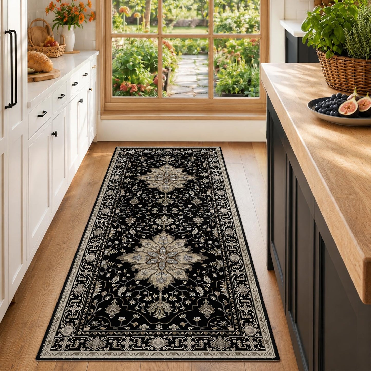 RELEANY Area Rugs Runner 2'x6' Washable Non-Slip, Floral Vintage Distress Medallion Carpet for Kitchen Hallway Bedroom Beside Laundry Room Bathroom, Teal Green Lake Blue Turquoise DD1210