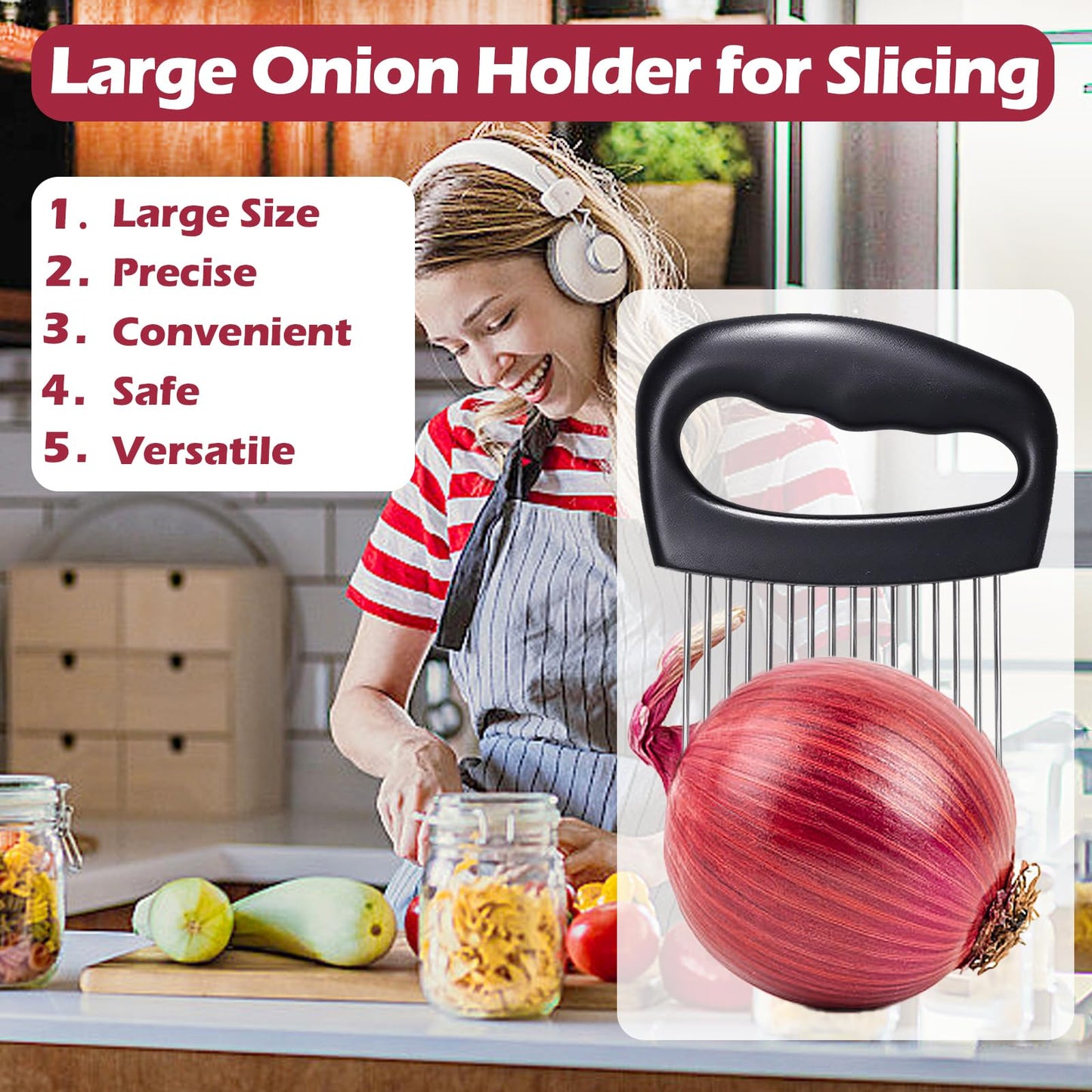 JAYVAR Extra-Large Onion Holder for Slicing, 304 Stainless Steel | 14 Long Needles, Onions Cutter Vegetable Chopper, Tomato Cutter Slicer, Kitchen Gadgets for Evenly Slicing BST326H