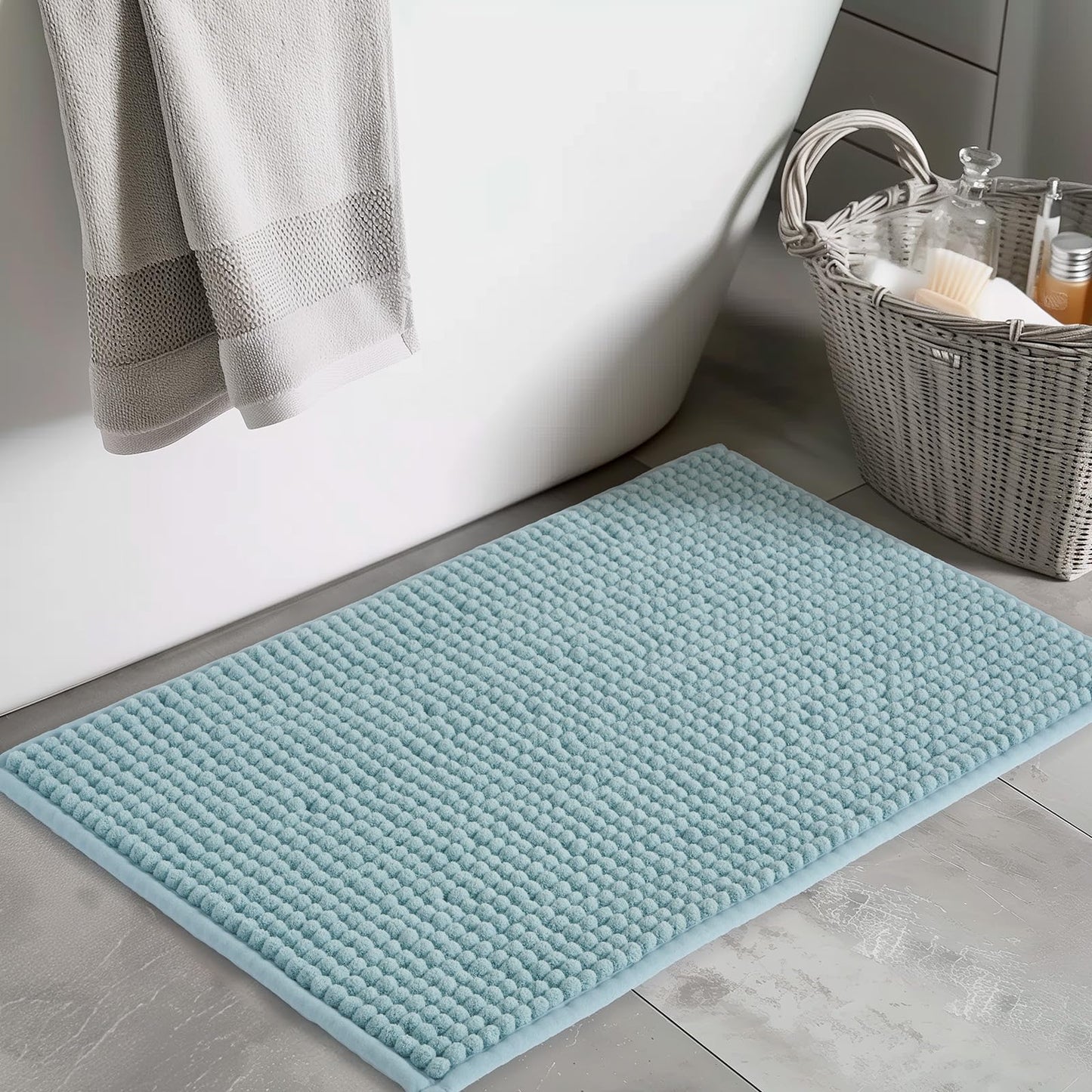 FRESHMINT Thick Chunky Chenille Bathroom Rug, Black, 20"x32" | Non-Slip Backing, Water Absorbent Surface, Machine Washable Care, Cushioned Comfort, Bathroom Floor Use BST220
