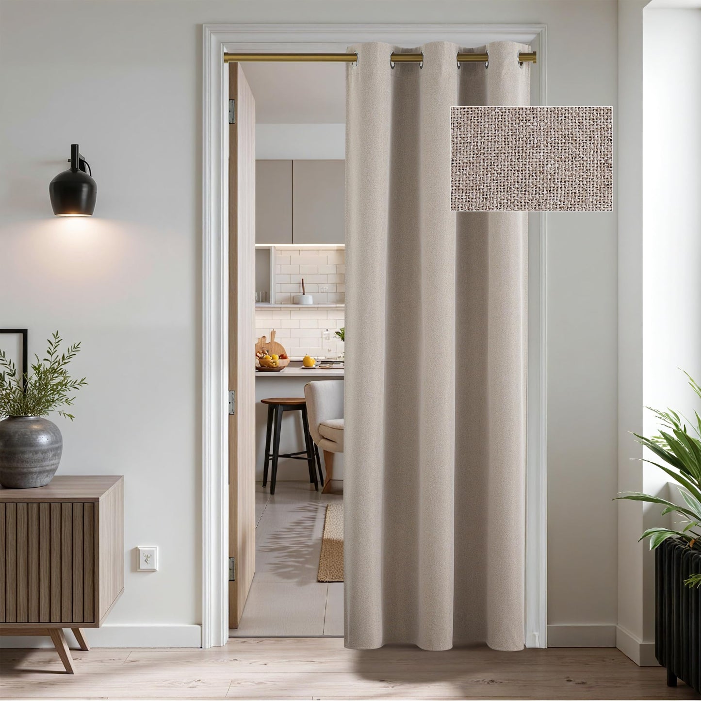 RYB HOME 100% Blackout Curtain for Sliding Glass Doors, Extra Wide Thermal Insulated Privacy Linen Curtains for Bedroom/Patio Door/Living Room/Open Closet, Room Divider, Black, W100xL108, 1 Panel BST220