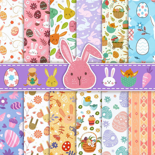 Konsait 24 Sheet Spring Easter Pattern Paper Bunny Rabbit Egg Floral 6x6 Scrapbook Paper Spring Decorative Cardstock Easter Supplies for Diy Making Greeting Cards and Decorating Photo Albums BST326L