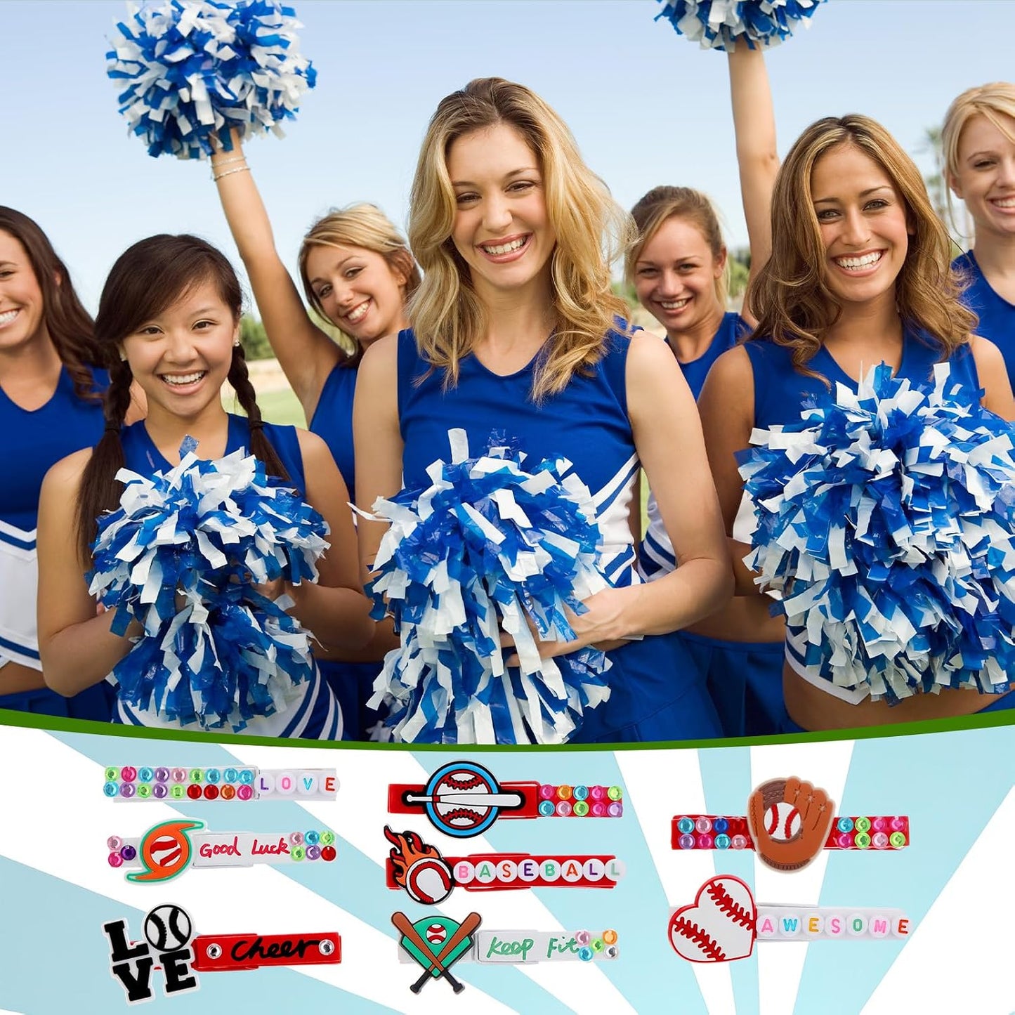 Amyhill 60 Sets Baseball Cheer Pins Wooden DIY Spirit Clips Clothes Pins with 260 Alphabet Beads 4 Rhinestone Stickers 4 Markers 9 ml Glue 60 Baseball Stickers for Cheerleaders Gifts Backpacks Decor BST326H