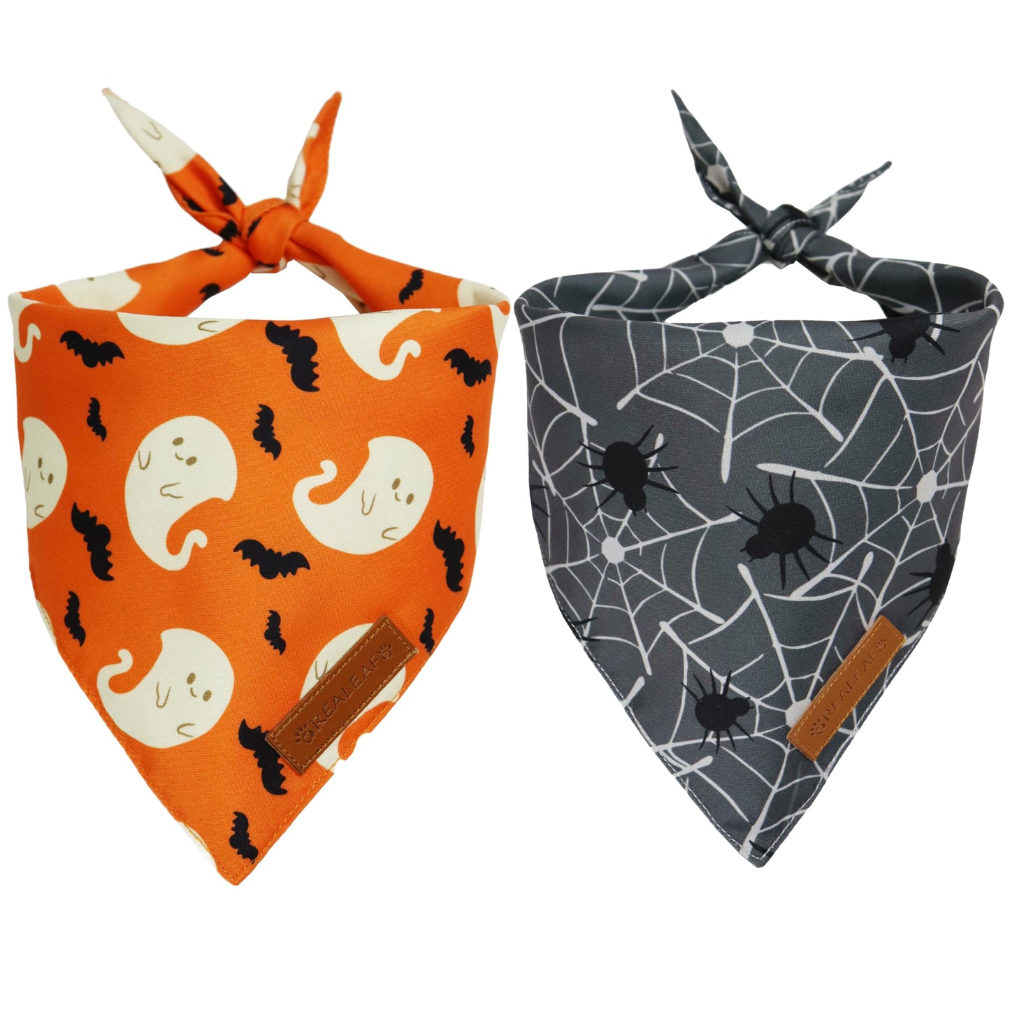 Realeaf Fall Thanksgiving Dog Bandanas 2 Pack, Orange Plaid Pet Scarf for Boy and Girl, Premium Durable Fabric, Holiday Halloween Bandana for Large and Extra Large Dogs (X-Large) WN420
