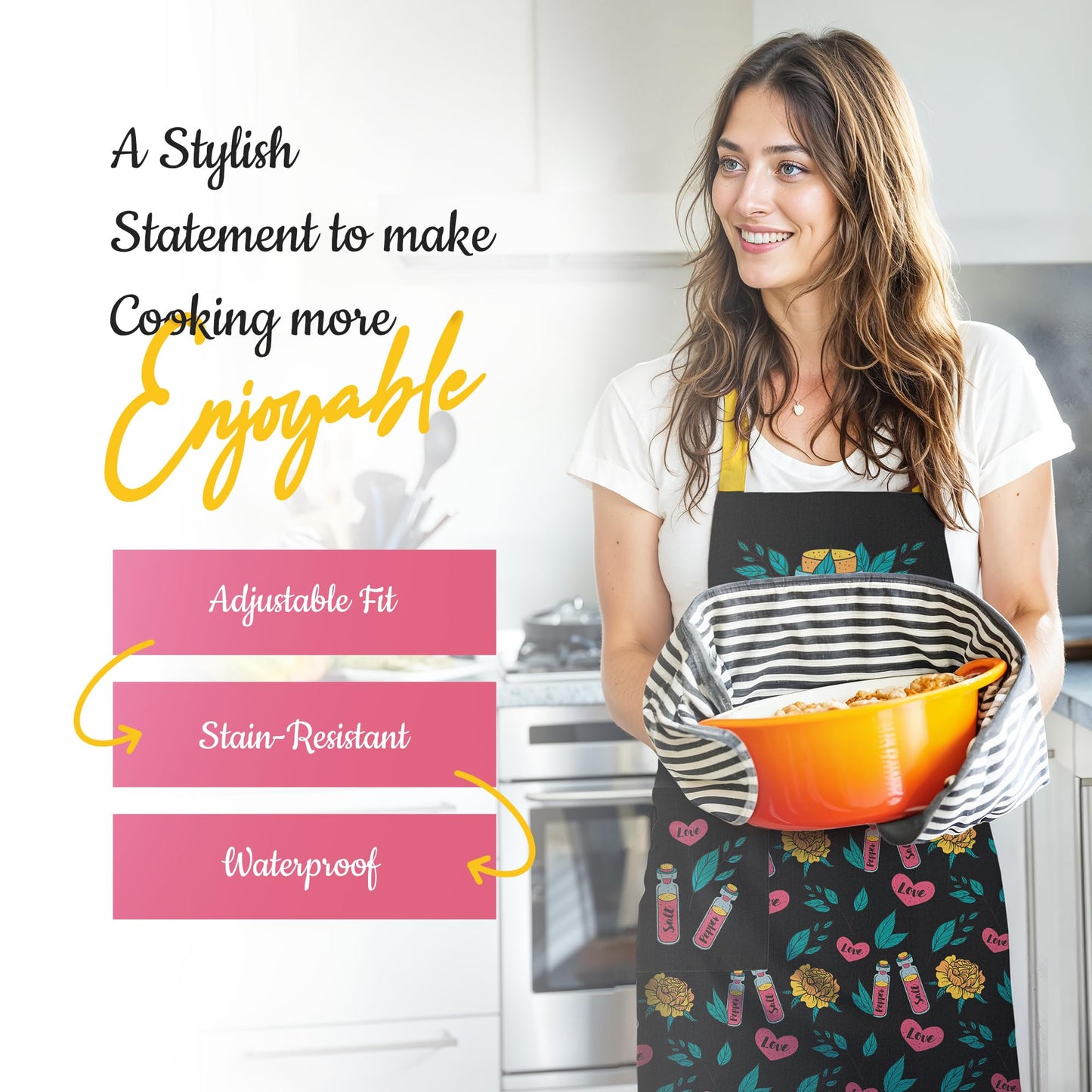 Waterproof Apron for Adults – Adjustable Fit with Deep Pockets, Stylish Cooking & Baking Apron for Women & Men