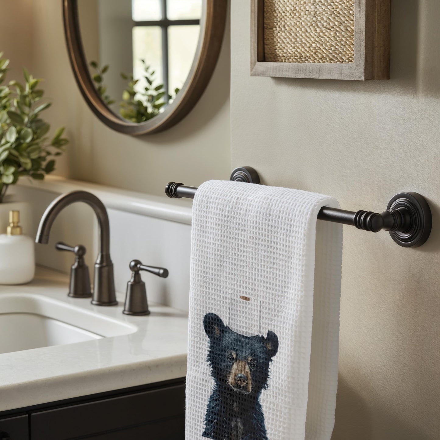 Funny Bear Bathroom Hand Towels Set of 2, Hello Sweet Bear Bathroom Decor, Funny Wild Animal Hand Towels for Washroom Restroom Decor, 16x24 Inch BST326L